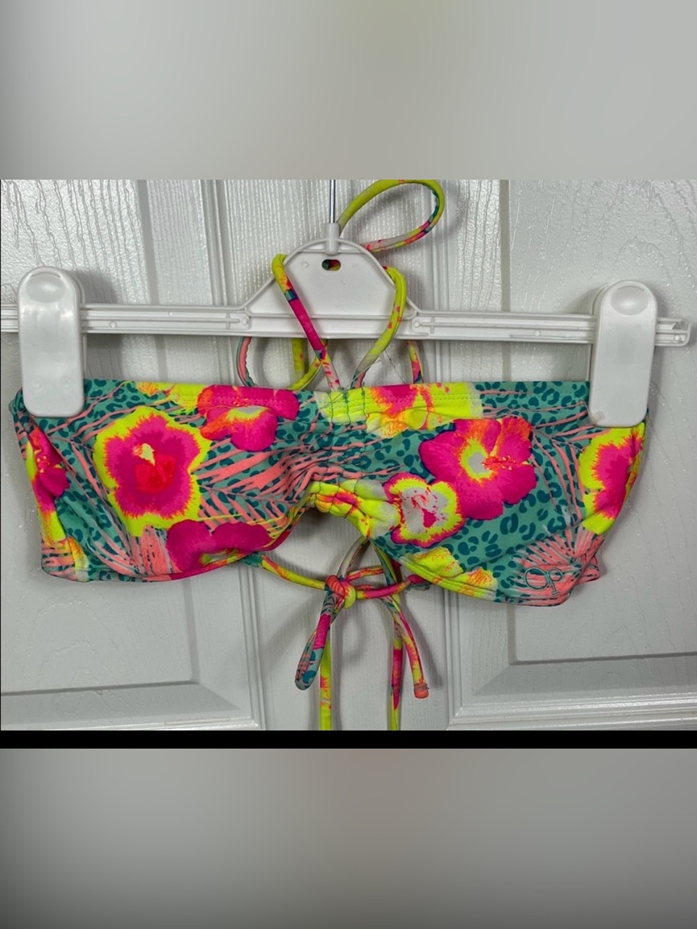 OP Floral Bikini Top Strapless Bandeau Neon Tropical Swim L